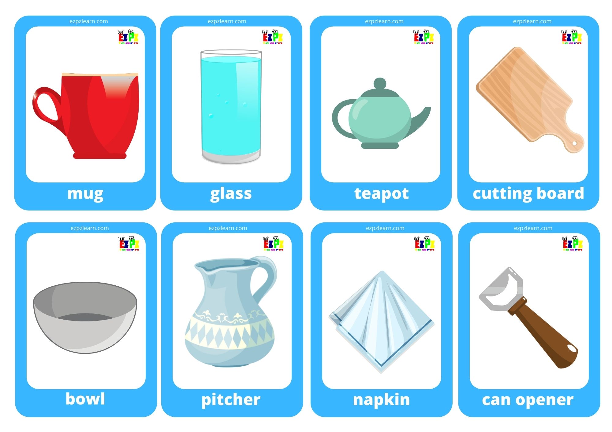 Kitchen Utensils Game Cards / Mini Flashcards - Ezpzlearn.com